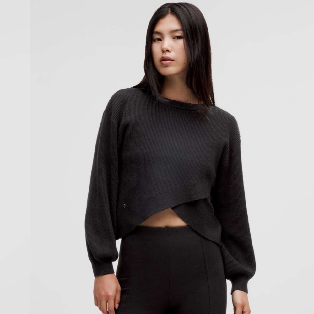 Lululemon Reversible Crossover Sweater Black Ribbed Boxy Pullover Size M Medium